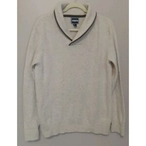 Anapo Cream Brown Trim Speckled Fold Collar Longsleeve Wool Blend Sweater Size L